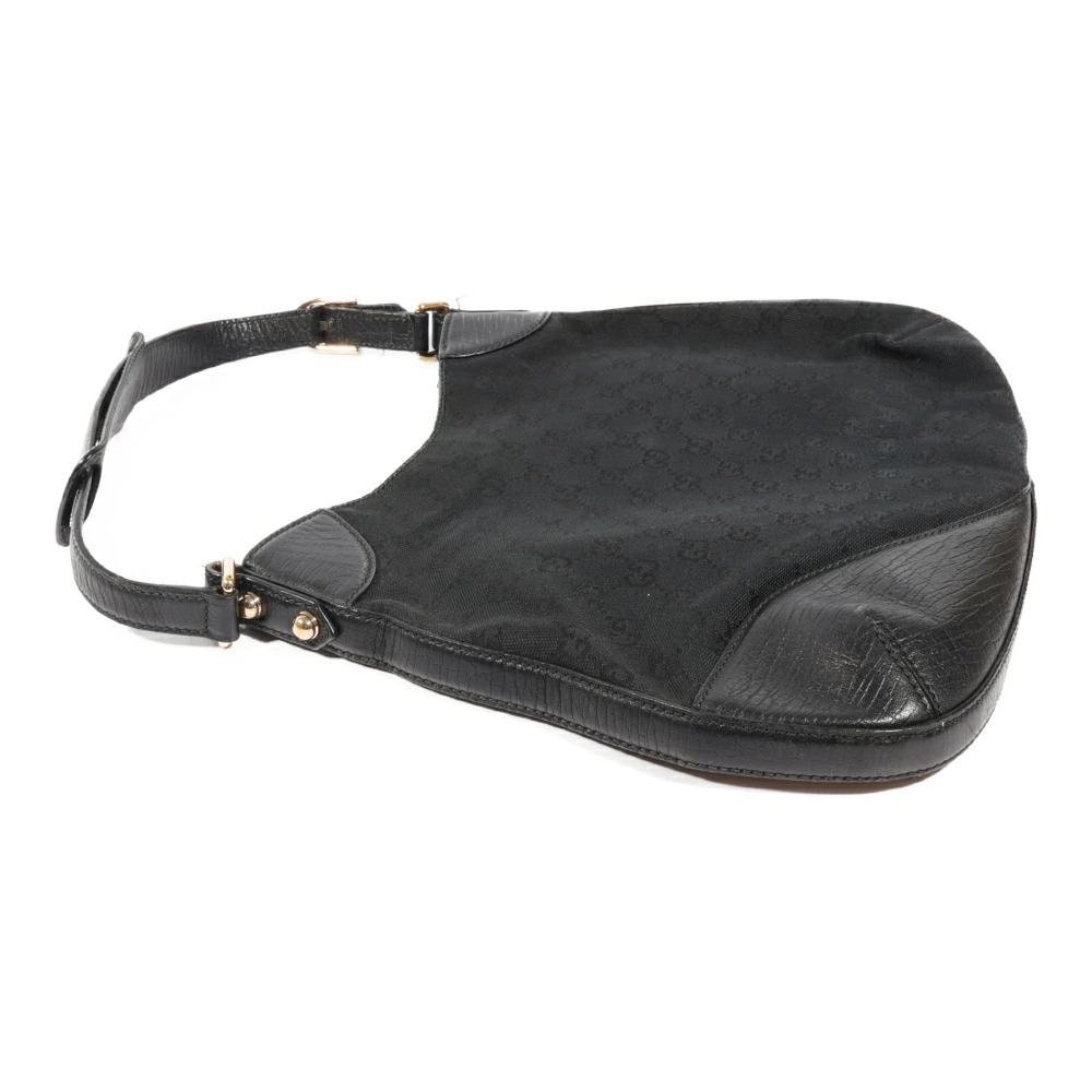 GUCCI GG Canvas Horsebit One Shoulder Hobo Bag Handbag Black Leather - Picture 3 of 6